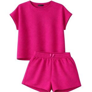 Stylewave Pink Textured Lounge Set XL Matching Top & Shorts Athleisure Co-Ord